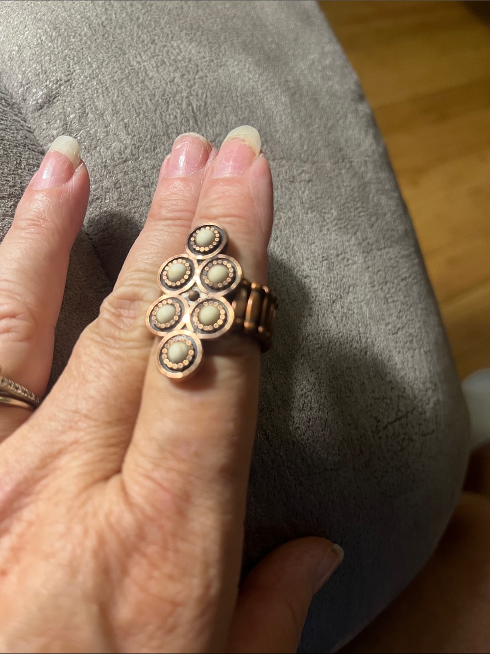 Multi-Disc Copper stretch Ring with Cream Inlay - Women’s Fashion Ring 1999